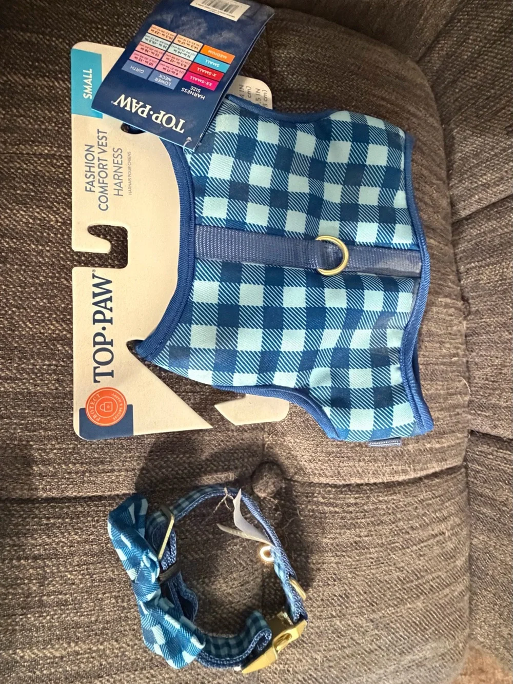 Top Paw Blue Plaid Kids Harness and Matching Collar Set